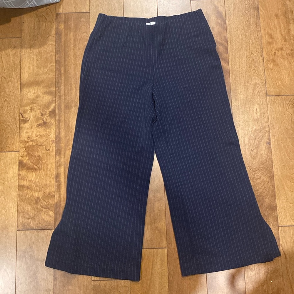 Ecru brand navy pin stripes cropped flare dress pants